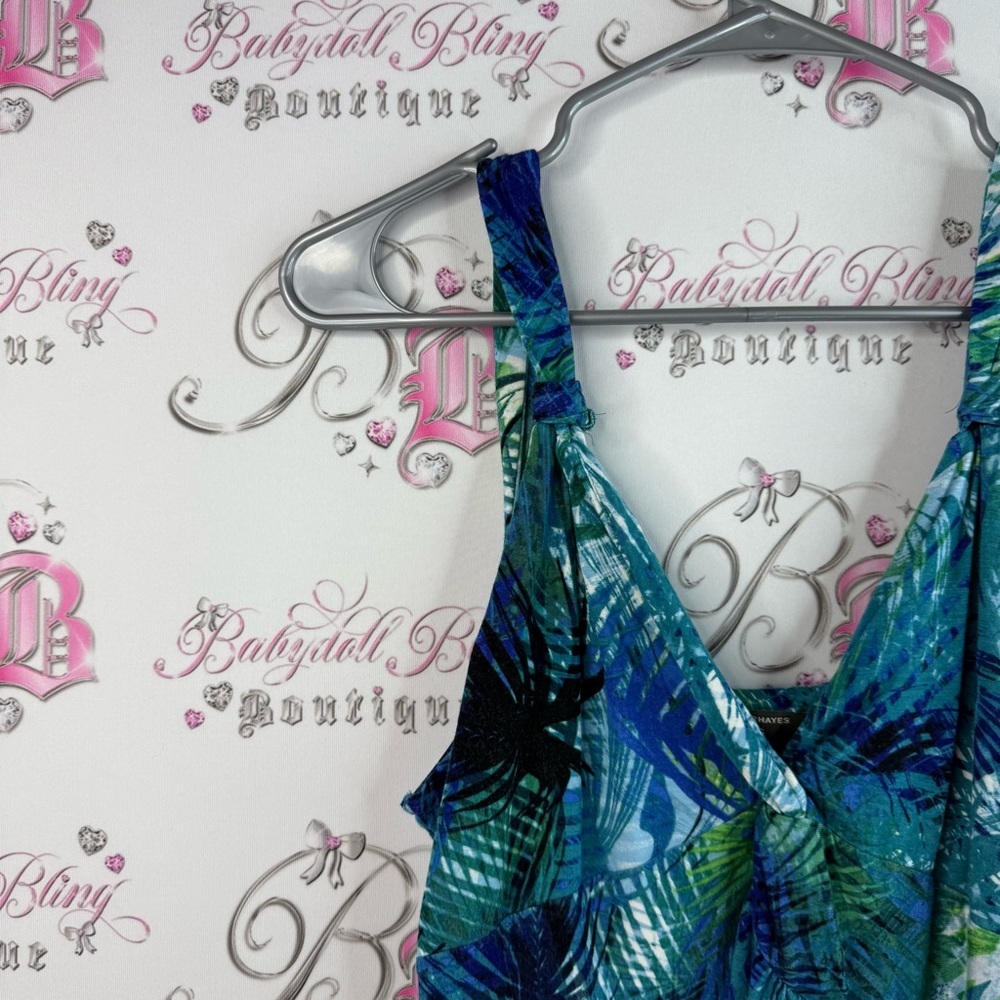 Denver Hayes dress, tropical beach, flowy Blue and Green Patterned Dress - Picture 6 of 12